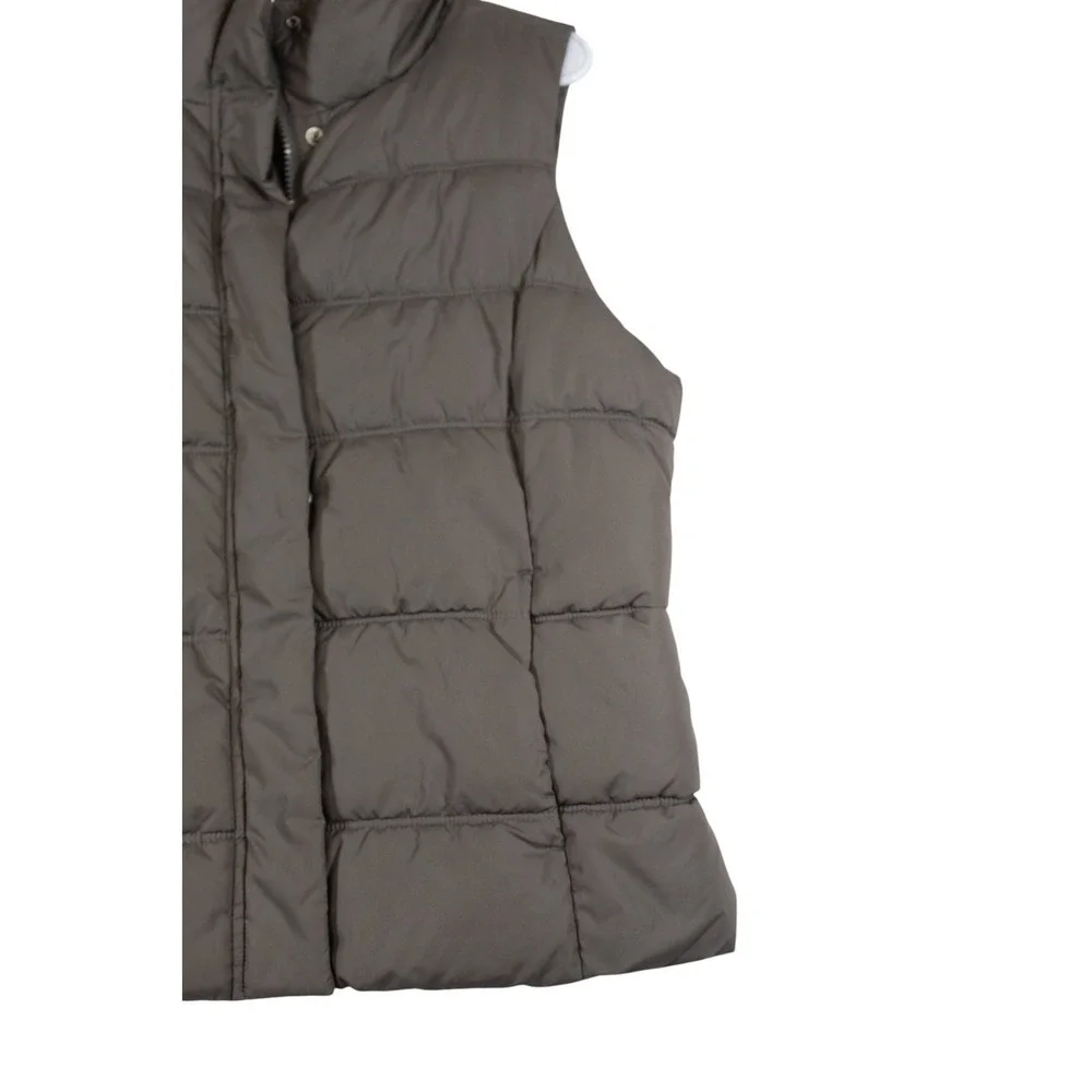 Gap Puffer Vest Womens Large Taupe Brown Lined Full Zip Mock Neck Winter Outdoor